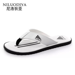 Brand PU Leather Summer Men Slippers Beach Sandals Comfort Men Casual Shoes Fashion Men Flip Flops Hot Sell Footwear 2019