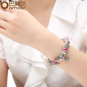 BAMOER Silver Charms Bracelet & Bangles With Queen Crown Beads PA1823