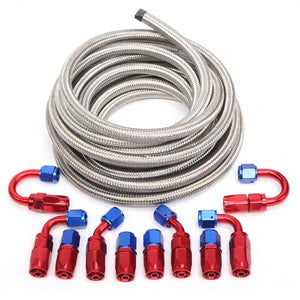 6AN 20-Foot Universal Silver Fuel Hose   10 Red and Blue Connectors