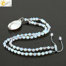 将图片加载到图库查看器，CSJA 6mm Opal Beaded Necklaces Tree of Life Wire Wrap Pendant 7 Chakra Healing Bead Handmade Jewelry for Female Men Collier S478
