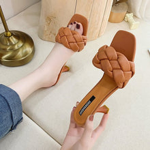 将图片加载到图库查看器，Luxury Slides Women 7cm High Heels Mules Fetish Pumps Individual Weave Leisure Blue Office Ladies Prom Slippers Women&#39;s Shoes
