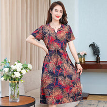 将图片加载到图库查看器，Plus Size XL-6XL 2020 New Women Summer Long Dress Slim Flowers Print Dress Women High Quality V-Neck Short Sleeve Casual Dress
