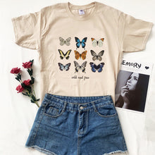 将图片加载到图库查看器，VIP HJN Butterfly T Shirt Aesthetic Cotton T Shirt Women Harajuku Graphic Tees Shirt Sun Flower Butterfly Women&#39;s T-shirt
