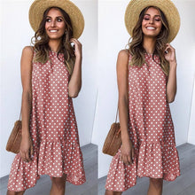 将图片加载到图库查看器，Lossky Women Summer Dress Polka Dot Chiffon Sleeveless Beach Mini Casual Yellow Sundress 2020 Fashion Plus Size Dress For Women

