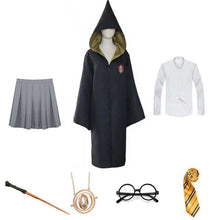 将图片加载到图库查看器，Girls Women Magic School Uniform Godric Hermione Robe Cloak Party Cosplay And Skirt Scarf Wand Kids Adult Halloween Costume
