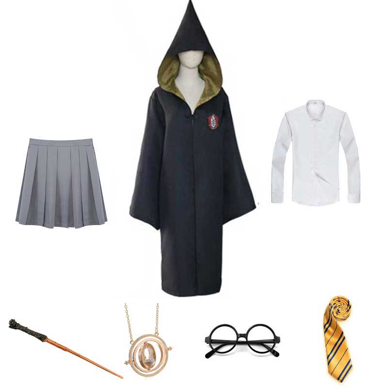 Girls Women Magic School Uniform Godric Hermione Robe Cloak Party Cosplay And Skirt Scarf Wand Kids Adult Halloween Costume