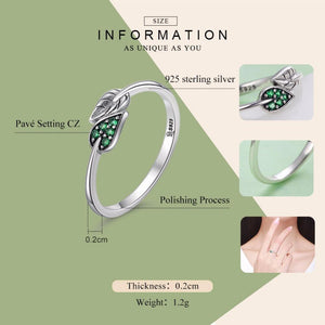 BAMOER 925 Sterling Silver Dancing Leaves Leaf Green Dazzling CZ Finger Rings SCR093