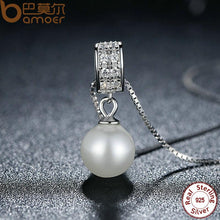 将图片加载到图库查看器，BAMOER 925 Sterling Silver Simulated Pearl Pendant Necklace Long Chain Necklace SCN030
