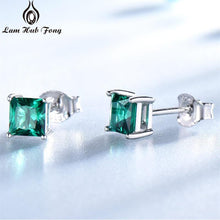 将图片加载到图库查看器，925 Sterling Silver Stud Earrings Created Nano Emerald Temperament Fashion Earring 2021 Trend Party Fine Jewelry Gift  for Women
