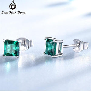 925 Sterling Silver Stud Earrings Created Nano Emerald Temperament Fashion Earring 2021 Trend Party Fine Jewelry Gift  for Women