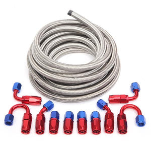 6AN 20-Foot Universal Silver Fuel Hose   10 Red and Blue Connectors