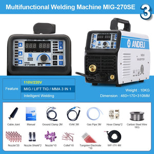 ANDELI MIG-270SE 3 in 1 tig mig Welder 110V/220V MIG TIG MMA Welding Machine Gasless Welder Mig Welding Machine