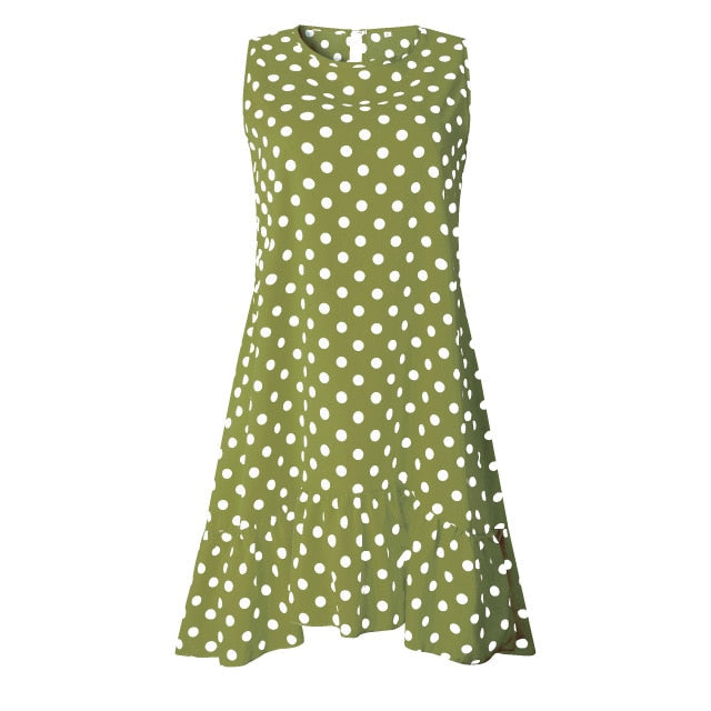 Lossky Women Summer Dress Polka Dot Chiffon Sleeveless Beach Mini Casual Yellow Sundress 2020 Fashion Plus Size Dress For Women