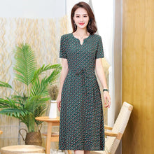 将图片加载到图库查看器，Plus Size XL-6XL 2020 New Women Summer Long Dress Slim Flowers Print Dress Women High Quality V-Neck Short Sleeve Casual Dress
