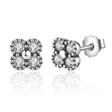 将图片加载到图库查看器，BAMOER 925 Sterling Silver Earrings Pink Silver Clear CZ Push Back Stud Earrings PAS481
