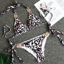 将图片加载到图库查看器，Shiny Rhinestone Bikini 2019 Crystal Diamond Swimsuit Women Metal Chains Swimwear female Bikini set Bandeau Halter Bathing Suit

