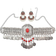 将图片加载到图库查看器，Sarah Turkish Ethnic Bead Drop Jhumka India Big Earrings Choker Neckace For Women Collar Egypt Afghan Gypsy African Tribal Jewelry Set

