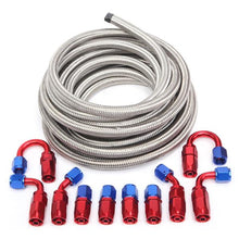 将图片加载到图库查看器，6AN 20-Foot Universal Silver Fuel Hose   10 Red and Blue Connectors
