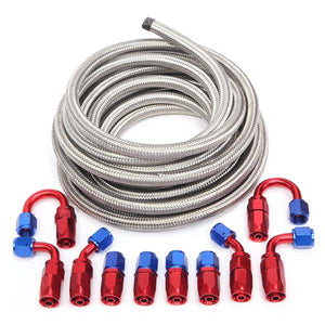 6AN 20-Foot Universal Silver Fuel Hose   10 Red and Blue Connectors