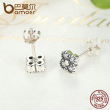 将图片加载到图库查看器，BAMOER 925 Sterling Silver Earrings Pink Silver Clear CZ Push Back Stud Earrings PAS481
