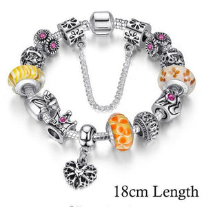 BAMOER Silver Charms Bracelet & Bangles With Queen Crown Beads PA1823