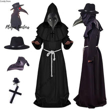 将图片加载到图库查看器，Halloween Plague Doctor Beak Costume Medieval Renaissance Scary Hood Minister Coat Outfit Carnival For Men Adult Robe Mask Hat
