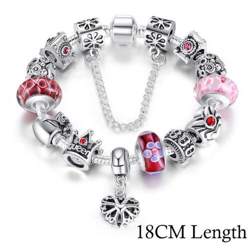 BAMOER Silver Charms Bracelet & Bangles With Queen Crown Beads PA1823