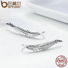 将图片加载到图库查看器，BAMOER 925 Sterling Silver Feathers Wing Stud Earrings With White Clear CZ SCE258

