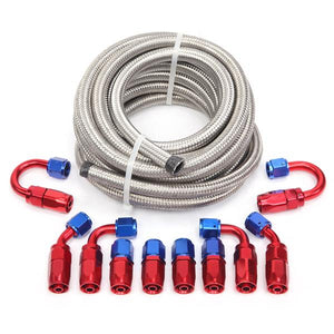 6AN 20-Foot Universal Silver Fuel Hose   10 Red and Blue Connectors