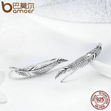 将图片加载到图库查看器，BAMOER 925 Sterling Silver Feathers Wing Stud Earrings With White Clear CZ SCE258
