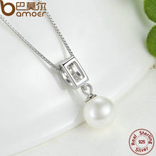 将图片加载到图库查看器，BAMOER 925 Sterling Silver Simulated Pearl Pendant Necklace Long Chain Necklace SCN030
