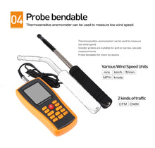 将图片加载到图库查看器，GM8903 wind speed meter long proble hot wire anemometer with 350 groups data logging and PC software
