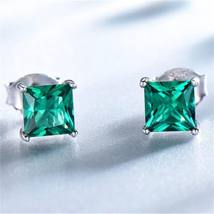 925 Sterling Silver Stud Earrings Created Nano Emerald Temperament Fashion Earring 2021 Trend Party Fine Jewelry Gift  for Women