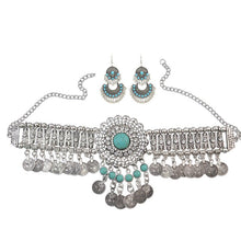 将图片加载到图库查看器，Sarah Turkish Ethnic Bead Drop Jhumka India Big Earrings Choker Neckace For Women Collar Egypt Afghan Gypsy African Tribal Jewelry Set
