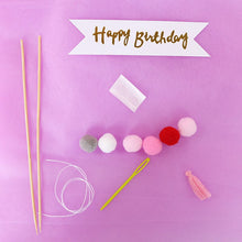 将图片加载到图库查看器，1set Plush Ball Garland Happy Birthday Cake Topper For Kids Birthday Party Baby Shower Cake Decoration Flags Party Supplies

