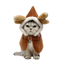 将图片加载到图库查看器，Funny Elk Design Cat Costume Antlers Cape Winter Christmas Party Cloak Pet Supplies Cat Accessories Dog Cosplay Warm Coat
