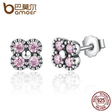 将图片加载到图库查看器，BAMOER 925 Sterling Silver Earrings Pink Silver Clear CZ Push Back Stud Earrings PAS481
