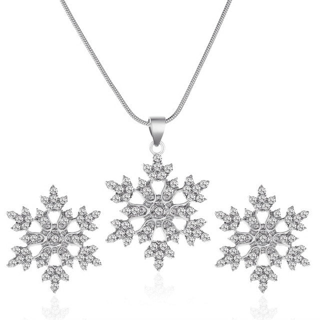 2 Pcs/set Snowflake Necklace Earrings Christmas Luxury Jewelry Accessories Christmas Valentine's Party Gifts 2020 Silver Color