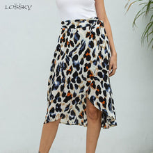 将图片加载到图库查看器，Chiffon Skirts Womens Summer High Waist Leopard A Line Slit Long Skirts Lace Up Wrap Clothes 2020 Fashion Midi Skirt For Women
