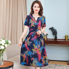 将图片加载到图库查看器，Plus Size XL-6XL 2020 New Women Summer Long Dress Slim Flowers Print Dress Women High Quality V-Neck Short Sleeve Casual Dress
