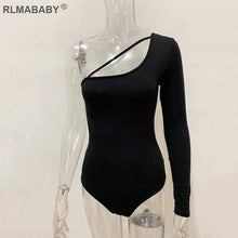 将图片加载到图库查看器，RLMABABY Single Sleeve Irregular Collar Sexy Bodysuit Women Top Spring Summer Bodycon Overalls Jumpsuit Casual Ladies Bodysuit
