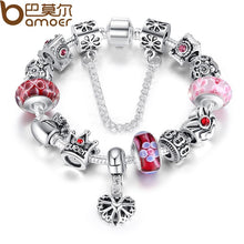 将图片加载到图库查看器，BAMOER Silver Charms Bracelet &amp; Bangles With Queen Crown Beads PA1823
