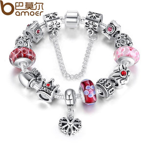 BAMOER Silver Charms Bracelet & Bangles With Queen Crown Beads PA1823