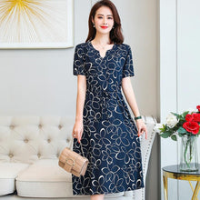 将图片加载到图库查看器，Plus Size XL-6XL 2020 New Women Summer Long Dress Slim Flowers Print Dress Women High Quality V-Neck Short Sleeve Casual Dress
