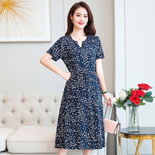 将图片加载到图库查看器，Plus Size XL-6XL 2020 New Women Summer Long Dress Slim Flowers Print Dress Women High Quality V-Neck Short Sleeve Casual Dress
