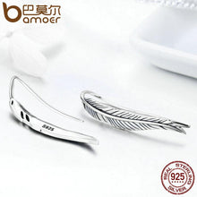 将图片加载到图库查看器，BAMOER 925 Sterling Silver Feathers Wing Stud Earrings With White Clear CZ SCE258
