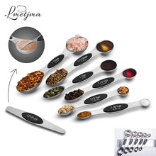 将图片加载到图库查看器，LMETJMA 7pcs/set Magnetic Measuring Spoons Set with Leveler Stainless Steel Double-Sided Measuring Spoons Set for Cooking Baking
