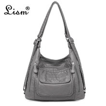 将图片加载到图库查看器，Copy of Women&#39;s bag large capacity soft PU leather handbag 2020 new trend ladies shoulder messenger bag gray
