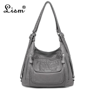 Copy of Women's bag large capacity soft PU leather handbag 2020 new trend ladies shoulder messenger bag gray