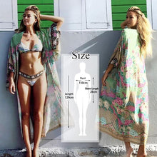 将图片加载到图库查看器，2020 Bikini Cover-ups Bohemian Dot Printed Flare Sleeve Ruffed Summer Beach Dress Chiffon Tunic Women Swimsuit Cover Up Q914
